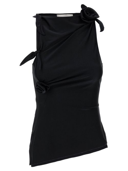 Asymmetric Floral Cut-Out Tank Top — Black