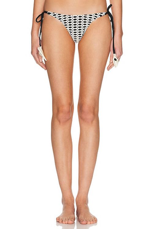 PatBO Selene Mesh Color Block Bikini Bottom in Black & Off White - Black,White. L also in M