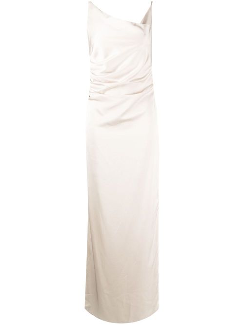 Draped-design side-slit dress - Neutrals