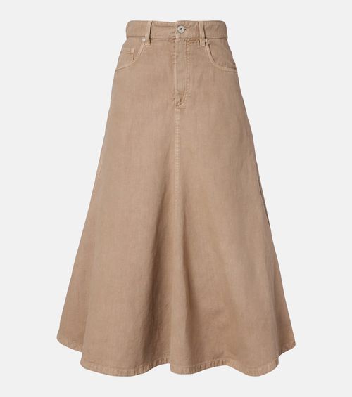 Cotton and linen denim midi skirt