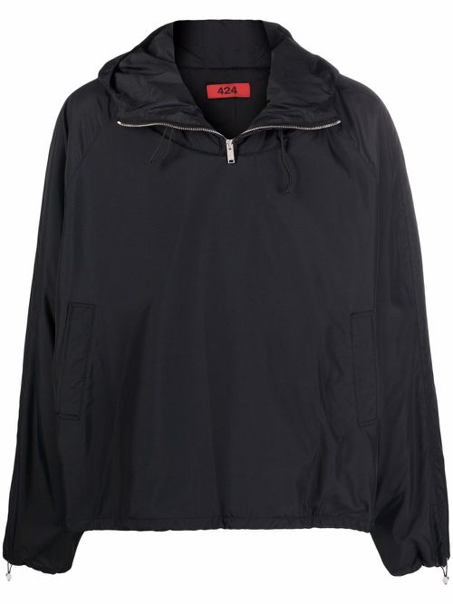 Pullover hooded windbreaker jacket - Black