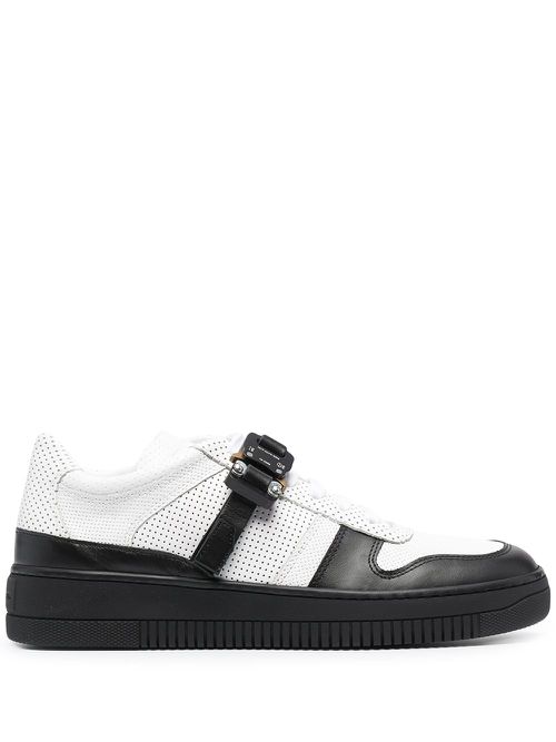 Colour block buckle strap sneakers - White