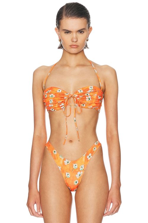 Heavy Manners Ruched Bandeau Bikini Top in Just Like Heaven - Orange. M also in