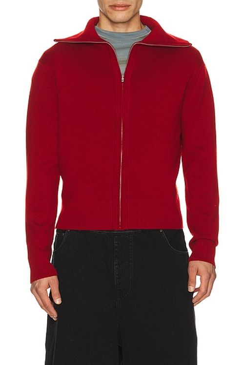 Entire Studios Knit Zip Up Jacket in Cherry - Red. M also in L, XL/1X