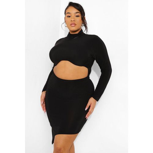 Womens Plus Soft Touch High Neck Cut Out Mini Dress - Black - 16, Black