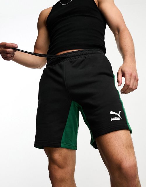 Classics 8 inch color block shorts in black and dark green