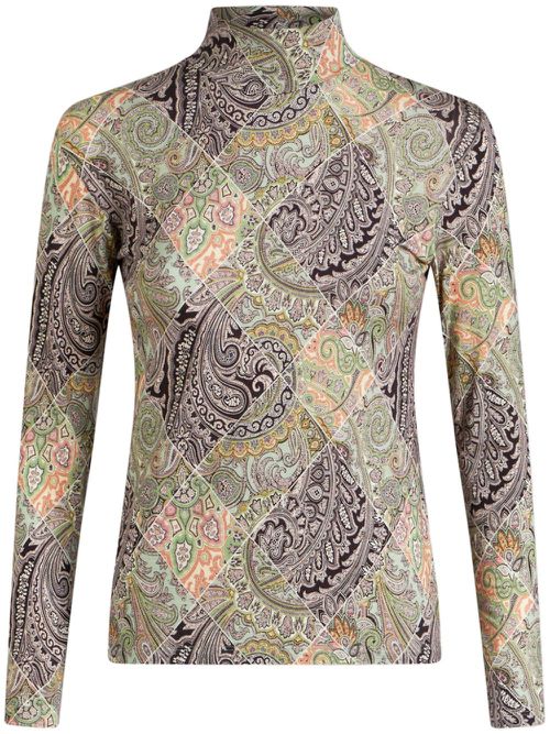 Patchwork-print wool jersey top - Green