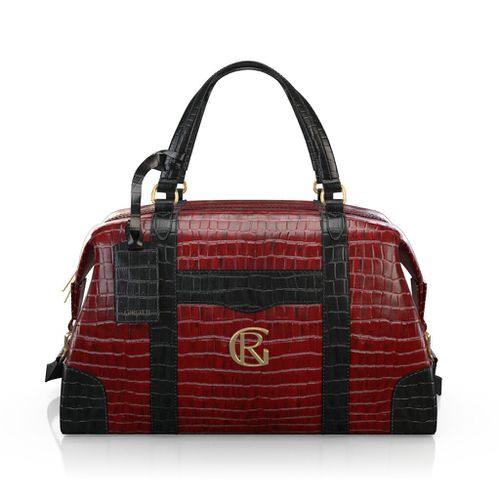 Custom Women's Duffle Bag - Burgundy Red Stamped leather - GIROTTI
