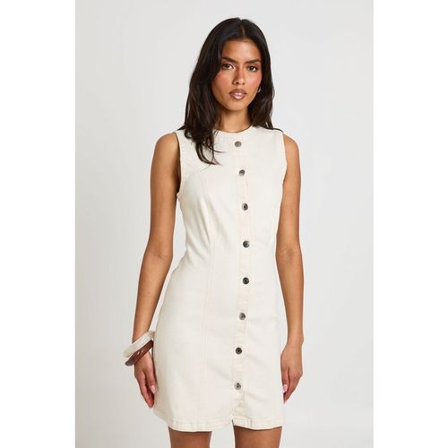 Boohoo Womens Seam Detail Button Down Denim Mini Dress - Ecru Cotton