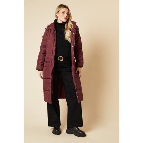 Womens Midi Luxe Quilted Padded Puffer Belted Coat - Berry