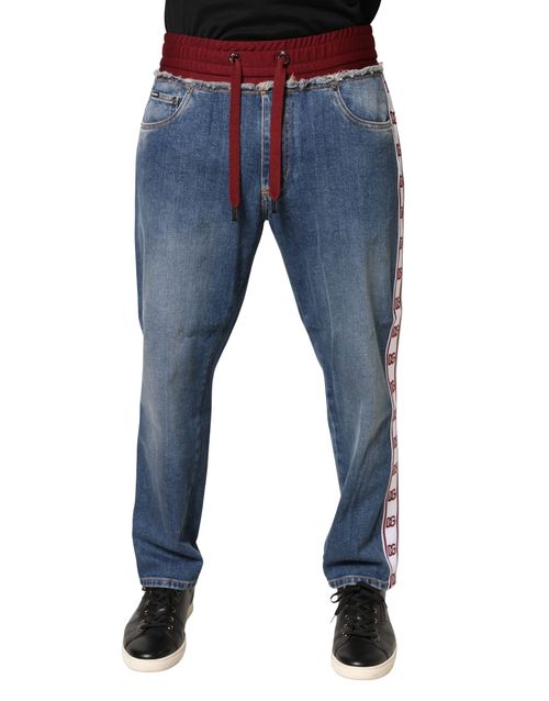 Drawstring Straight Denim Jeans — Blue
