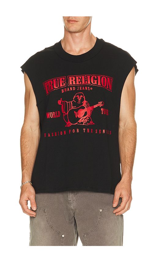 True Religion Cut Off Logo Tee in Black. - S also in