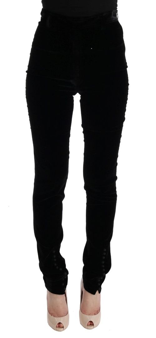 Velvet High-Waist Slim-Fit Trousers — Black