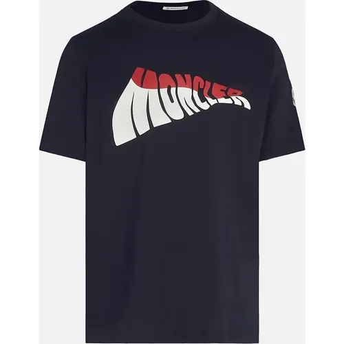 Moncler Men's BRANDED COTTON T SHIRT - Navy - Size: 40/Regular