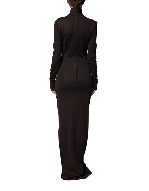 Turtleneck Jersey Maxi Dress — Brown