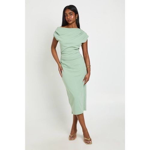 Boohoo Women's Crepe Asym Neck Drape Midi Dress in Sage