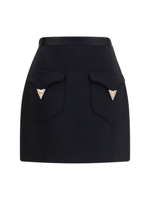 Wool with Medusa Detail Mini Skirt — Black