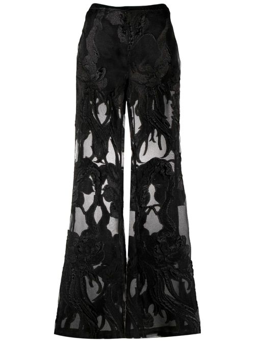 Embroidered-lace sheer trousers - Black