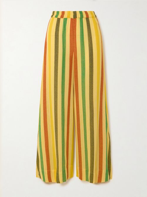 Elira Striped Cotton-gauze Wide-leg Pants - Yellow