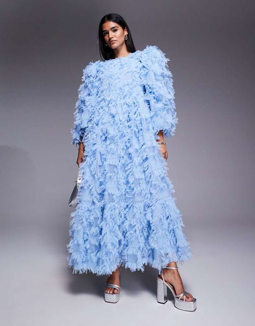 ASOS ARCHIVE oversized textured mesh midaxi dress in blue