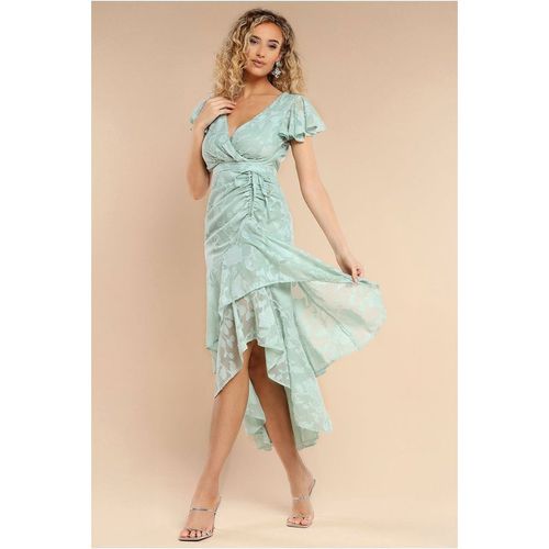 Goddiva Jacquard Chiffon Wrap High Low Midaxi Dress - SageGreen