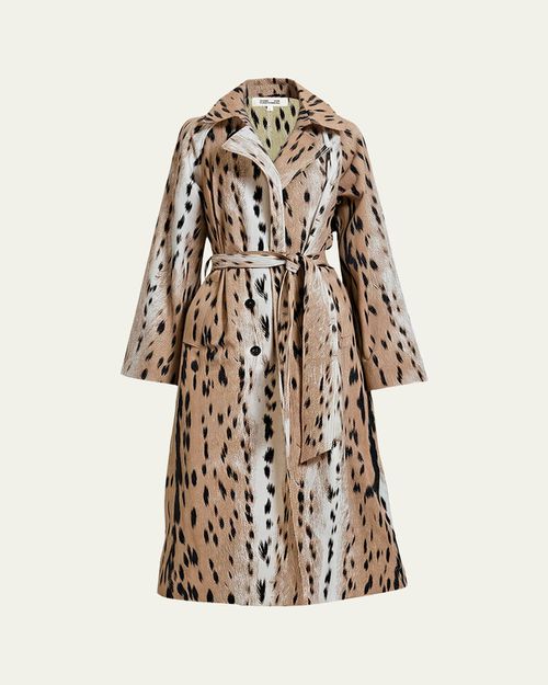 Kamirah Belted Animal-Print Trench Coat
