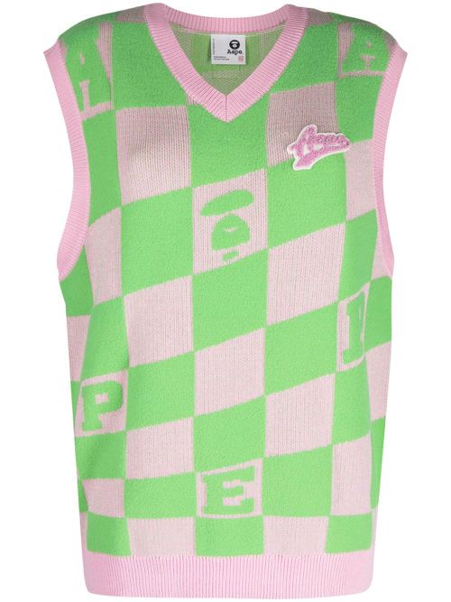 Checkerboard knitted vest - Pink