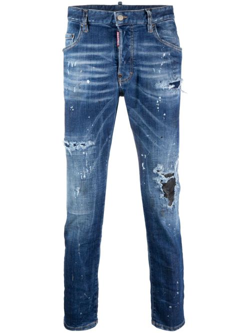 Distressed slim-cut jeans - Blue