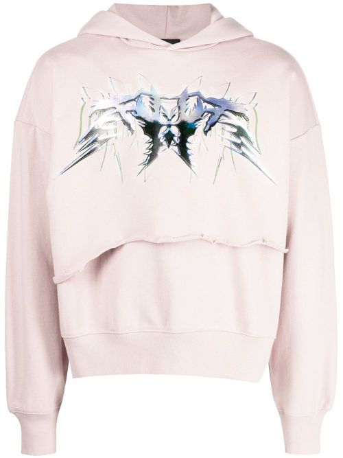Logo-patch cotton hoodie - Pink