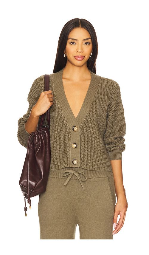 Eberjey Recycled Sweater Cropped Cardigan in Olive. - L also in XS, S