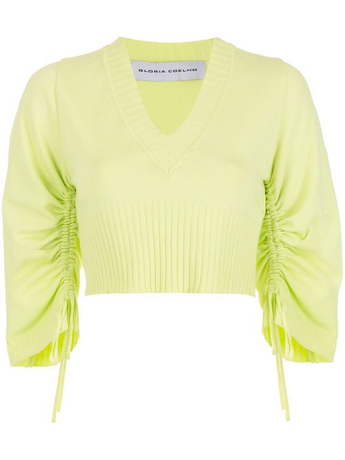 Short-sleeved gathered top - Green