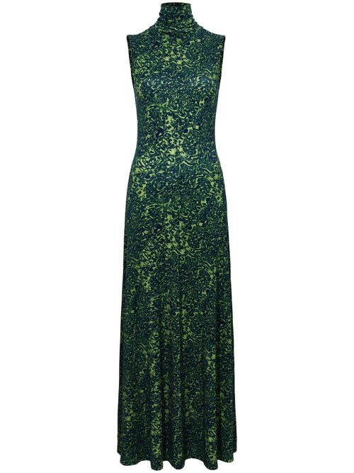 Abstract-print high-neck dress - Green
