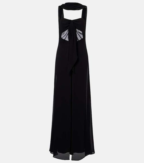 Reverse draped silk gown