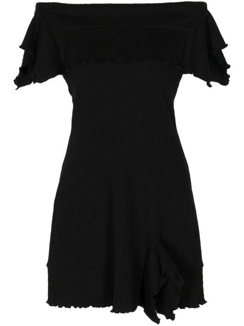 Off-shoulder ruffle-trim mini dress - Black