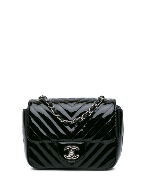 2020 Mini Square Classic Patent Chevron Flap crossbody bag - Black