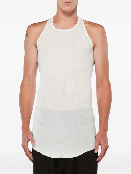 Ribbed Semi-Sheer Sleeveless Tank with Curved Hem