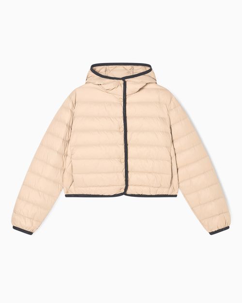 Short down jacket with quilted hood