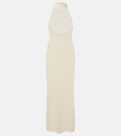 Crochet embellished turtleneck gown