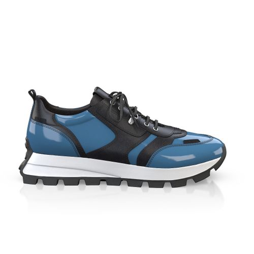 Custom Men's Designer running shoes Handmade in Italy - Denim Blue Leather - Laces - GIROTTI