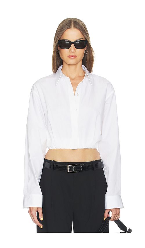 Helmut Lang Cropped Gather Shirt in White. XS. Also in