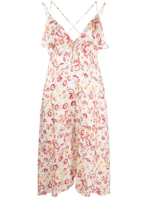 Flower-print midi dress - White