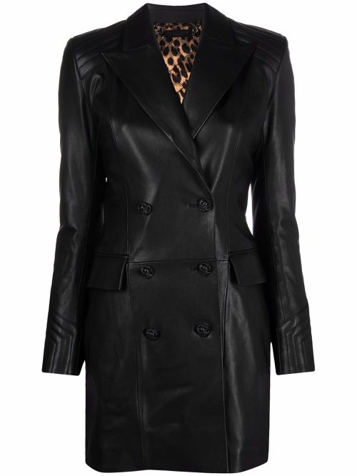 Fitted leather coat - Black