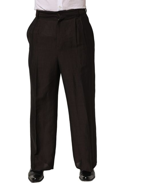 Linen-Viscose Blend Trousers — Brown