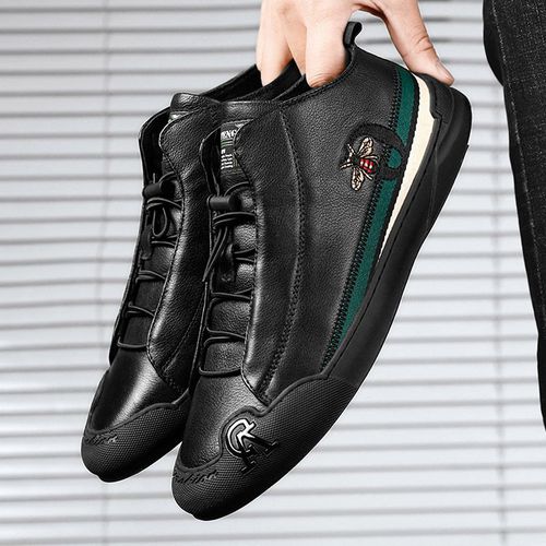 2023 new autumn men's shoes spirit guy high-top sneakers black Korean version trend mid-top leather shoes casual trendy shoe