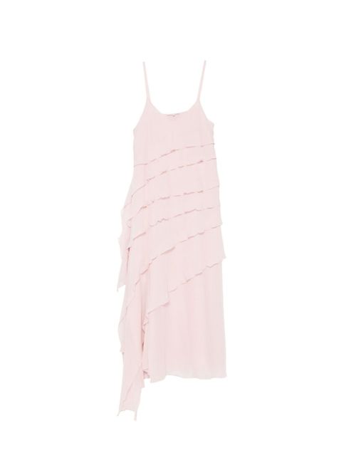 Pink Scoop Neck Ruffled Maxi Dress