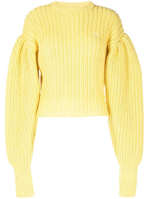 Balloon-sleeve chunky knit jumper - Yellow