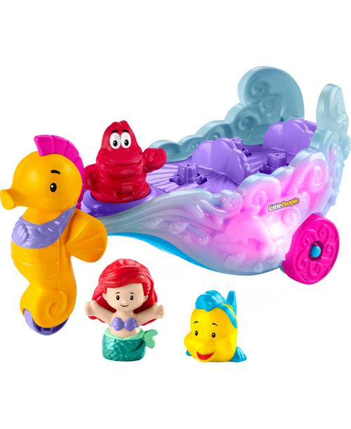 Little People Disney Princess Ariel and Flounder Toddler Toys, Carriage with Music and Lights - Multi-Color