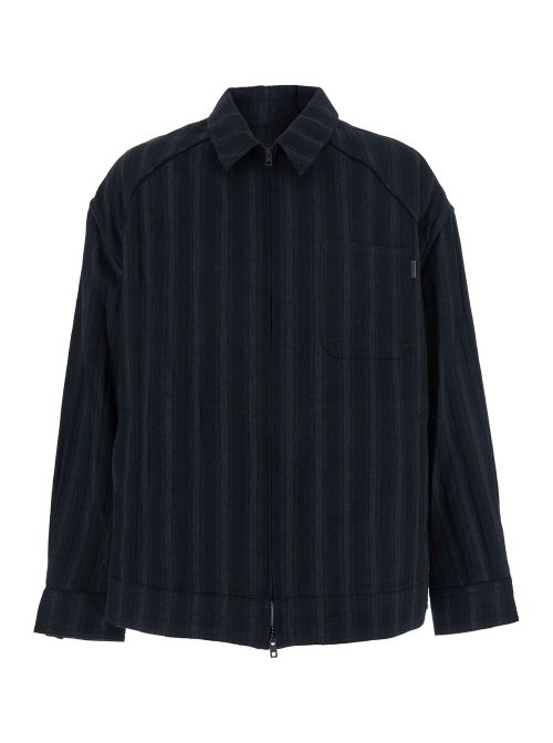 Striped Cotton and Wool Blend Jacket — Black