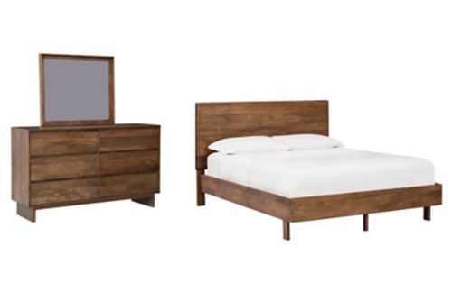 Isanti King Panel Bed with Mirrored Dresser, Light Brown