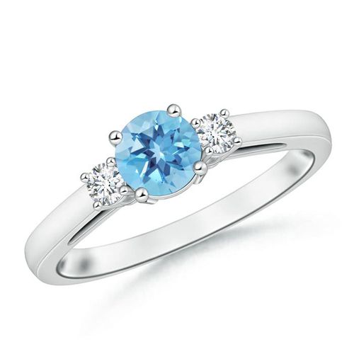 Angara 0.95 Carat Round Swiss Blue Topaz & Diamond Three Stone Engagement Ring in Platinum